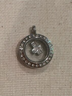 Origami Owl silver mini hinged locket with crystal cross charm